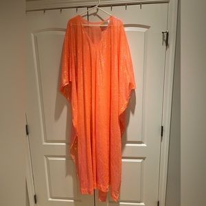 Gorgeous unisex iridescent coral sequin caftan from Fringe + Co